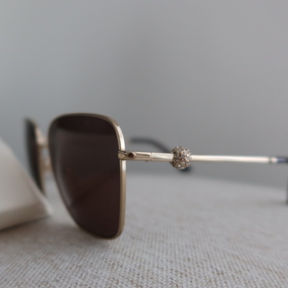 Jimmy Choo Pua Pale Gold Square Sunglasses with Crystals